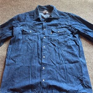 Men’s western pearl snap relaxed Carhartt Blue Denim long sleeve Shirt 2XL Tall